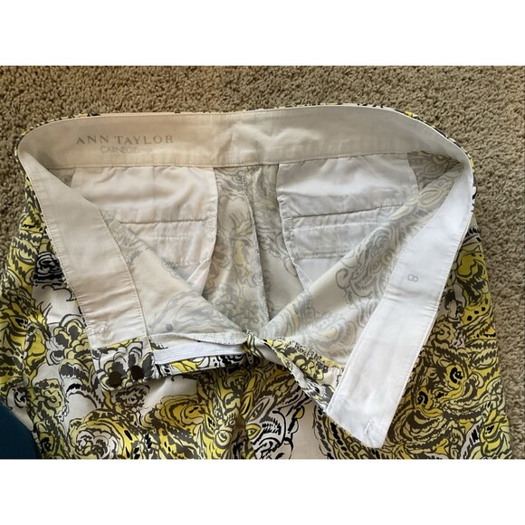 Ann Taylor, Carnegie Crop Pants, Mid-Rise,  Yellow Floral Print, Size: 8 - Picture 5 of 7